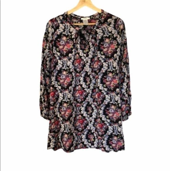 Boutique Esley Colorful Printed Long Sleeve Keyhole Neck Shift Dress M - Picture 2 of 6
